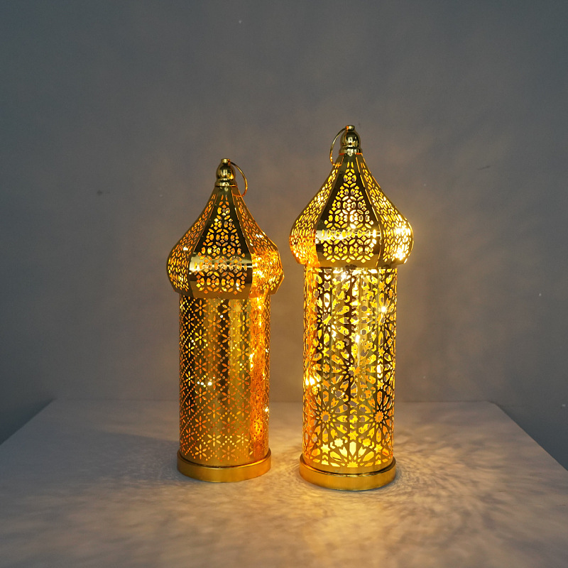 Gold Moroccan LED Lanterns — Set of 3